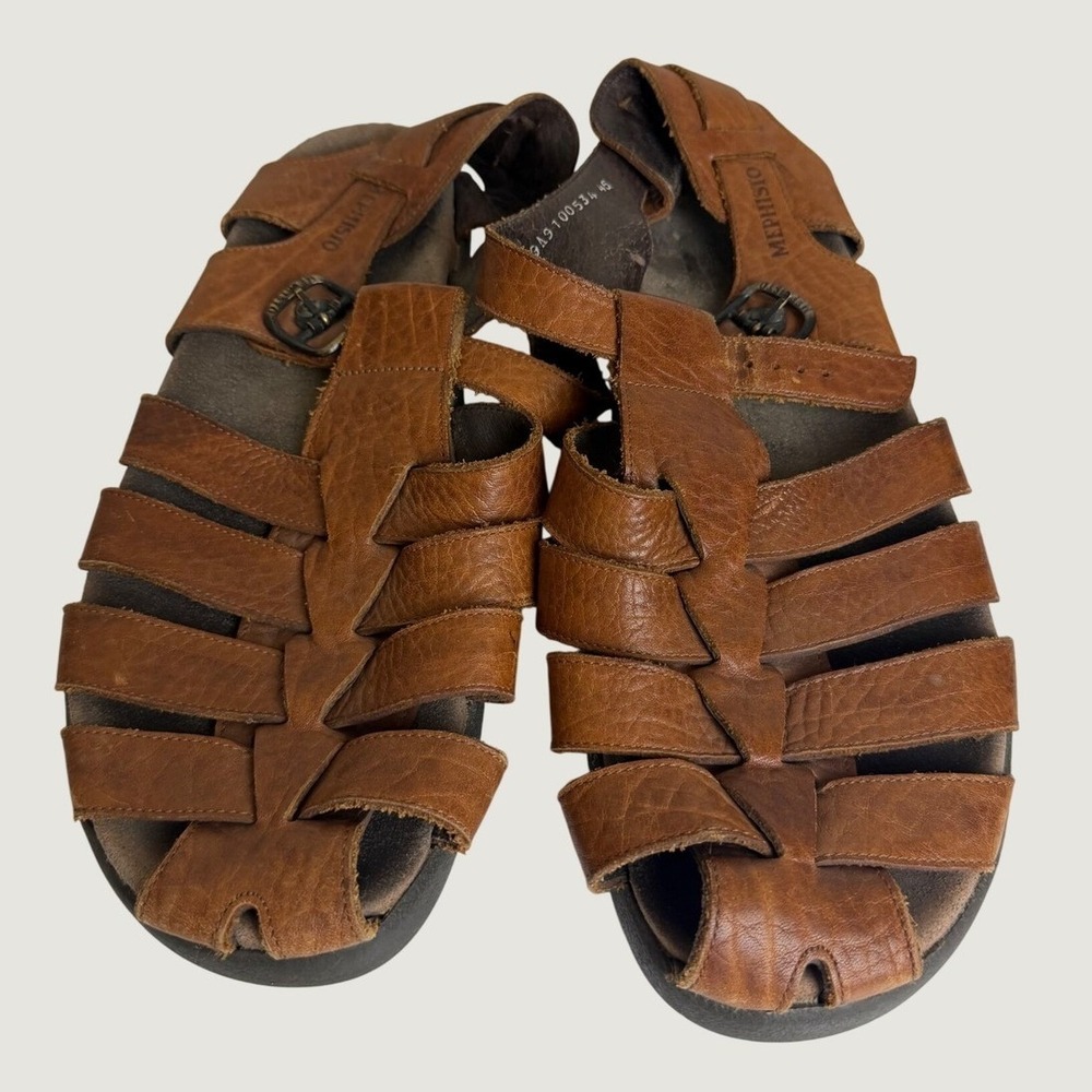 Mephisto Women's Brown Woven Leather Fisherman Sandals Buckle Strap